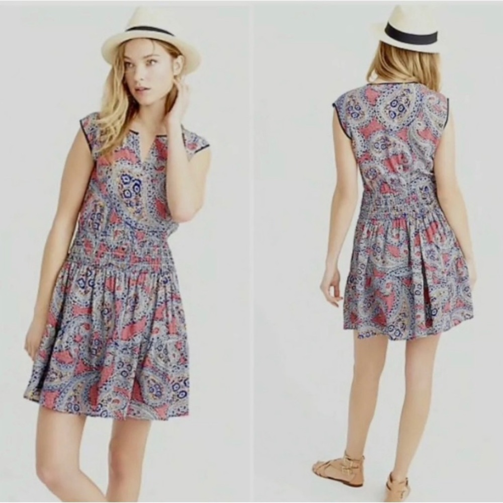J Crew Silk Smocked Waist Paisley Print Dress. Size 6